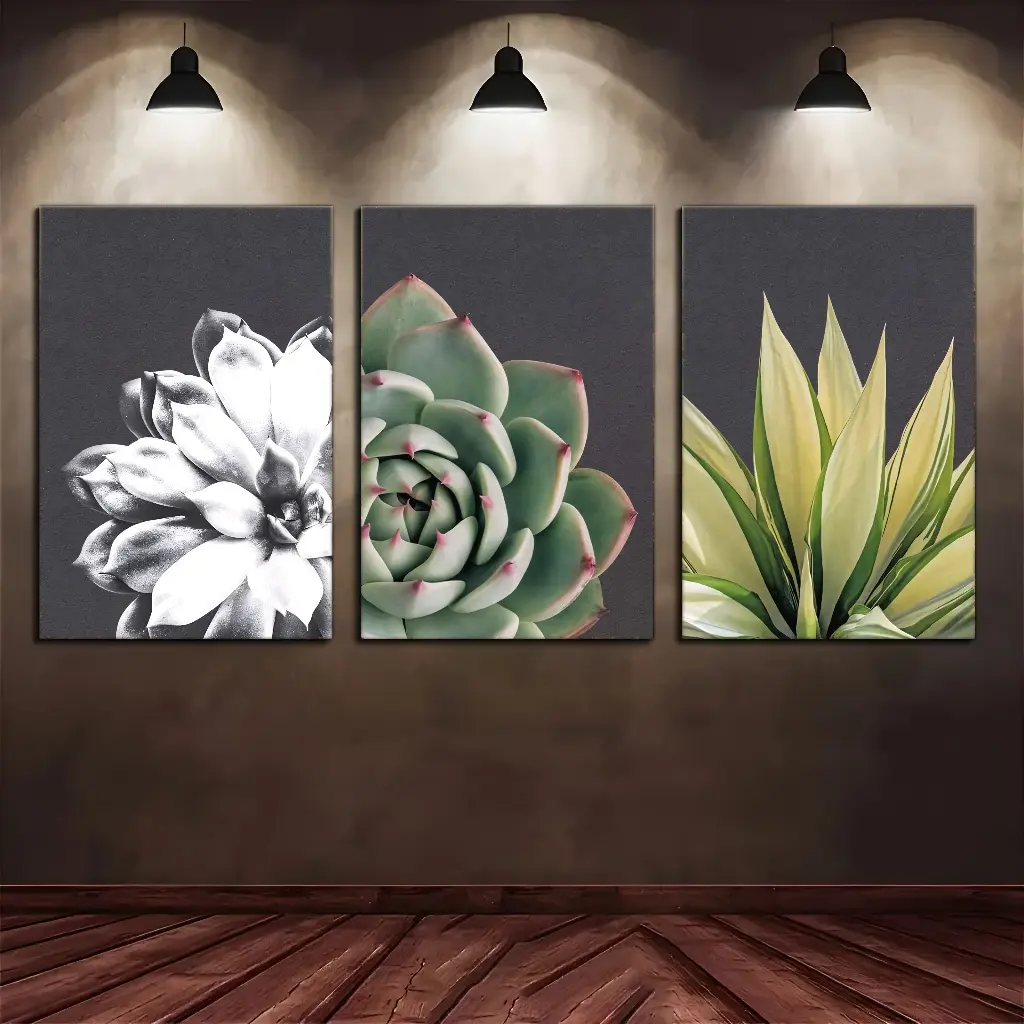 2D/Flat, 3-piece set of wooden framed canvas posters - Three succulent plant canvas wall stickers - Canvas wall art - Posters - Room decoration - Wall decoration - Living room decoration - Bedroom decoration - Home decoration - Personalized canvas photos