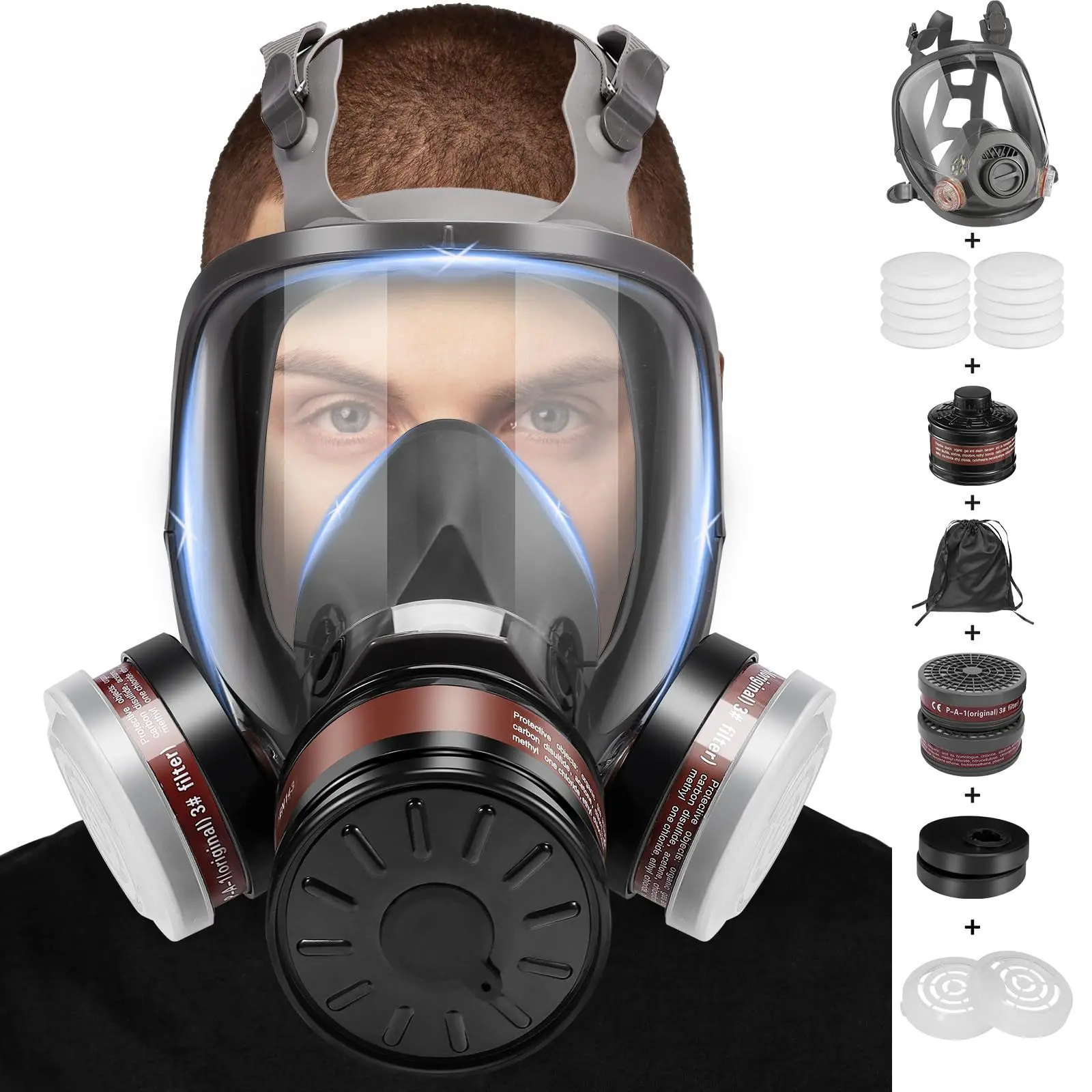Reusable Anti-Fog Full Face Respirator with Filter, Toxic Gas and Dust Protection, Ideal for Painting, Woodworking, Construction and DIY, Safety Gear, Dustproof Gasproof Mask#GLOBAL PICKS