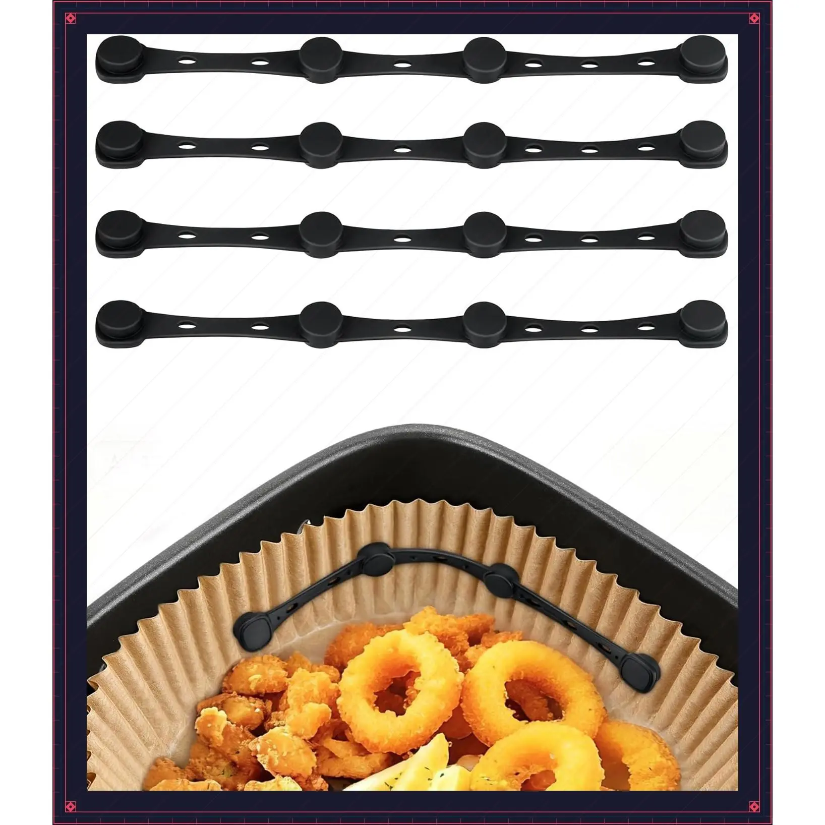 4Pcs Food-Grade Air Fryer Magnets, Safely Hold Disposable Parchment Paper - Non-Segmented Design, Silicone Buckle Locks Liner Magnet, Air Fryer Accessories, Prevents Food & Paper from BurningGift