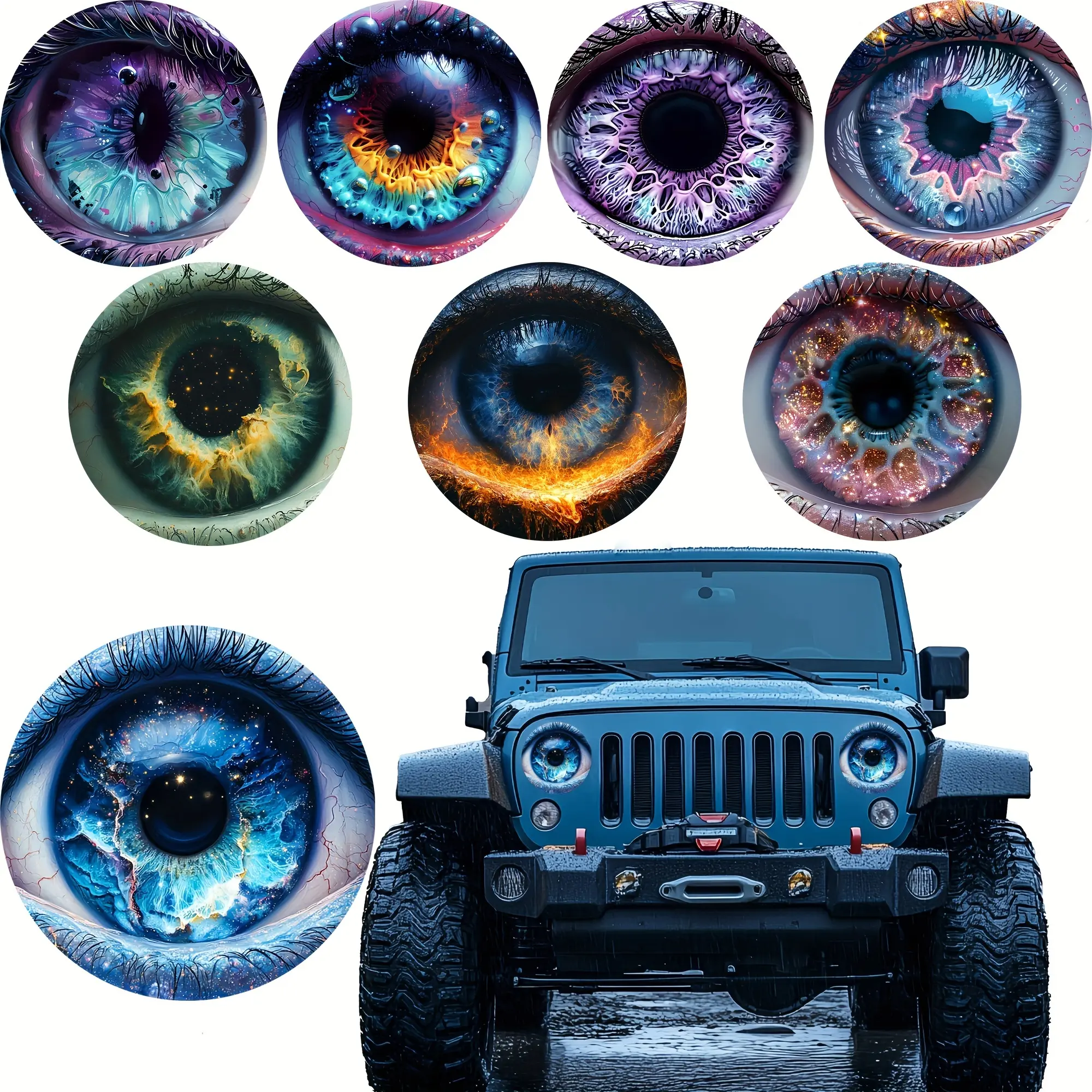 3D Beast Eye Headlight Stickers, Dreamy Lampshade, Suitable For Jeep Round Headlight Eye Stickers, Funny Truck Body, Window, And Bumper Decorative Stickers (1 Pair)