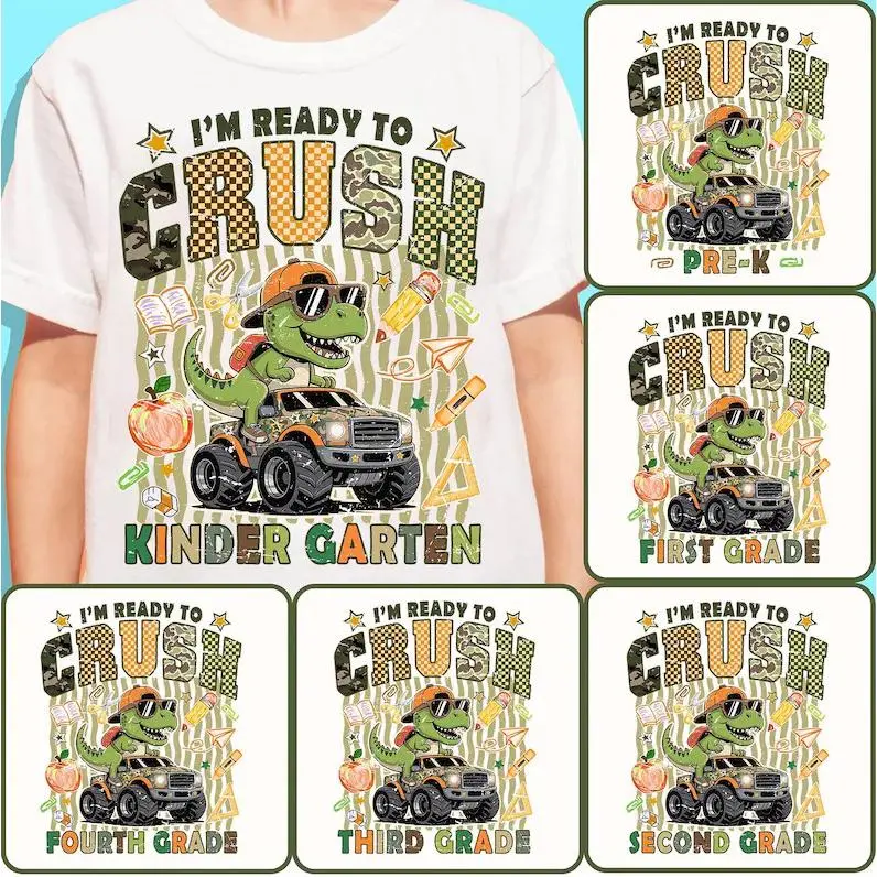 Dinosaur I'm Ready to Crush Kindergarten Shirt Back to School Shirt, Preschool Pre-K 1st Grade Dino Shirt