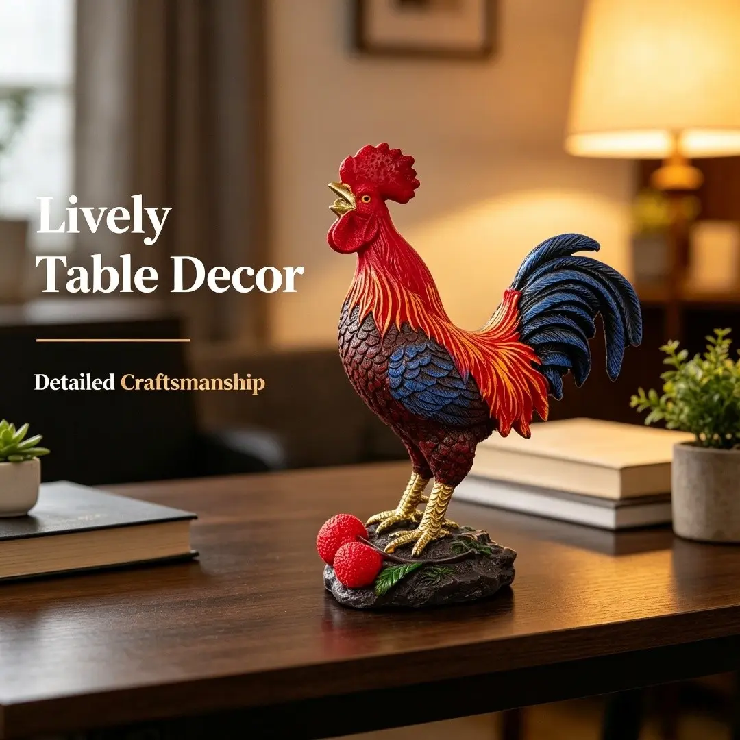 New Traditional Style Golden Rooster Resin Ornament, Feng Shui Lucky Wealth Decor, High-End Desktop Art Craft, Home Office Living Room Decoration Table Ornament