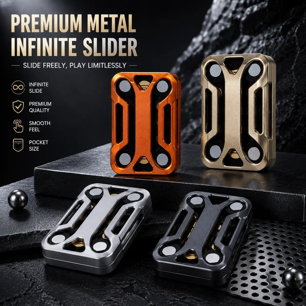 Metal Mechanical Pocket Fidget Slider Gadget, Multi-Action Push and Roll Handheld Clicker, Compact Desk Accessory for Focus, Office, Travel, Everyday Carry and Gift