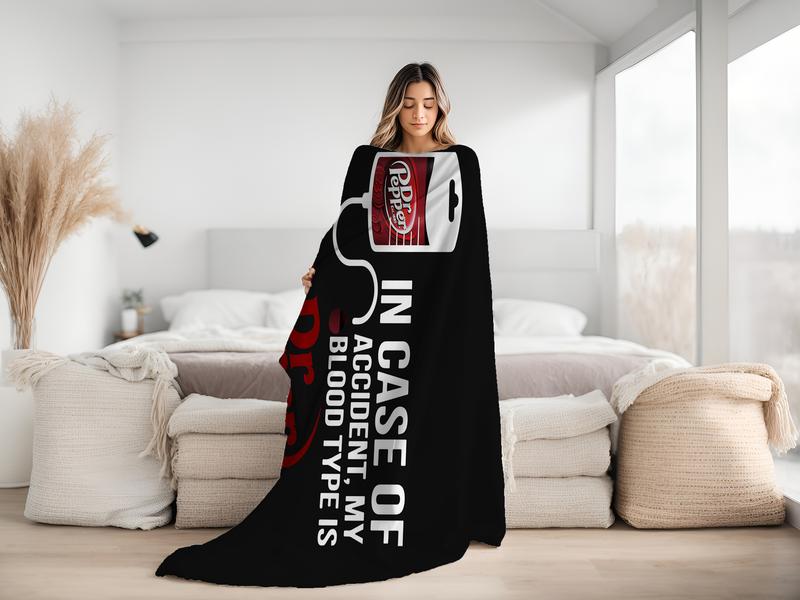 Dr Pepper Flat Velvet Blanket IN CASE OF AN ACCIDENT MY BLOOD TYPE IS Dr Pepper Blanket Soft Cartoon Pattern  Gift Cozy slogan print Warm fluffy fleece