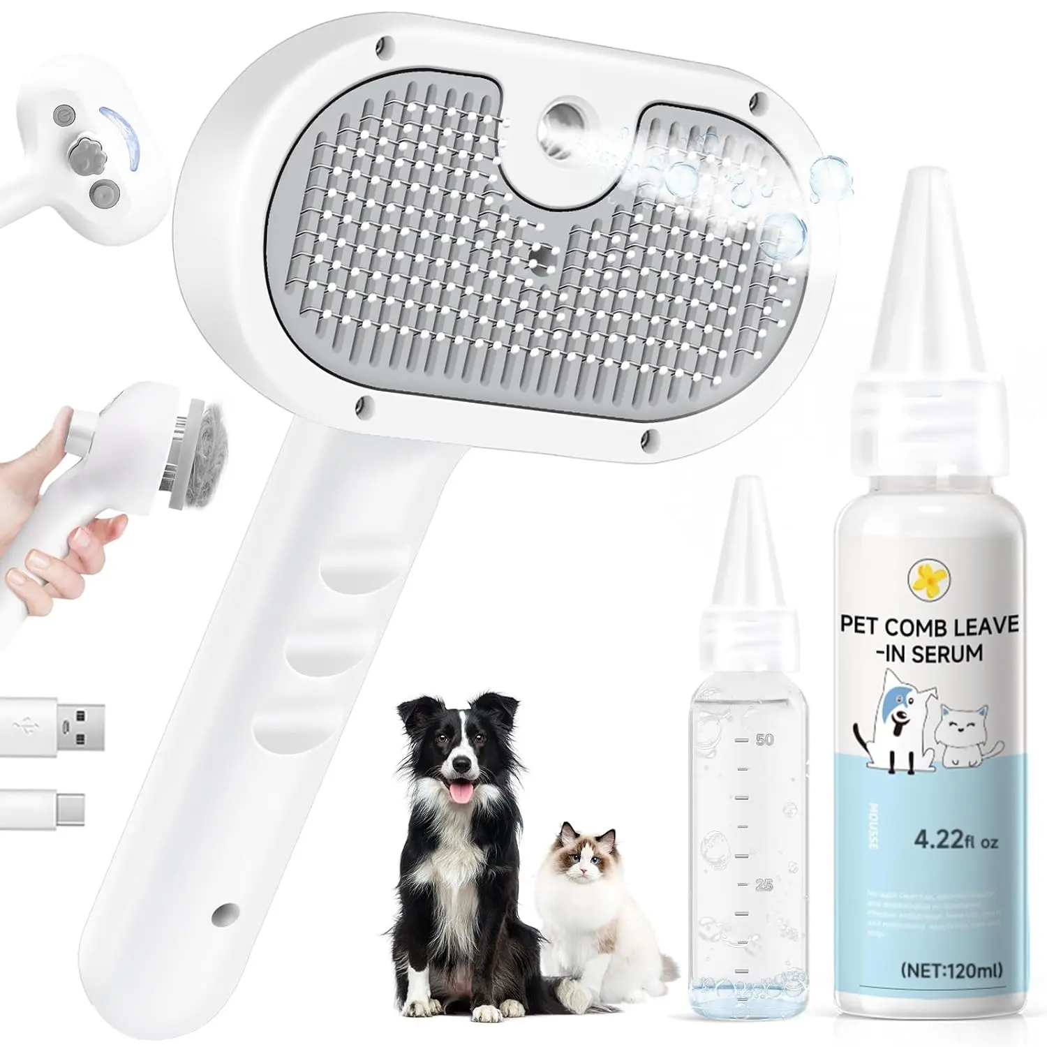Pet Steam Brush Dog Cat 2026 New Grooming Comb for Shedding, Floating Hair, Smooth & Detangling, Gentle Cool Mist Softens Hair Reduces Static Helps Pets Who Dislike Bathing,Includes Waterless ShampooGift