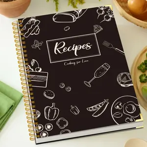 Line Drawing Recipe Notebook, Spiral Bound Kitchen Cookbook, Includes Ingredients Steps Notes Reviews, Home Baking Cooking Collection Book