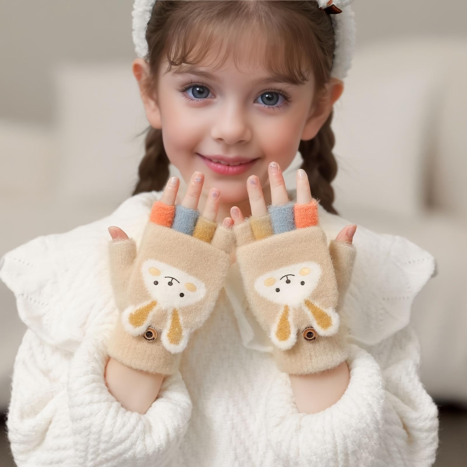 New1 Pair Fleece-Lined Cozy Design Half-Finger Flip Gloves, Warm Winter Outdoor Play and Daily Use -4 °