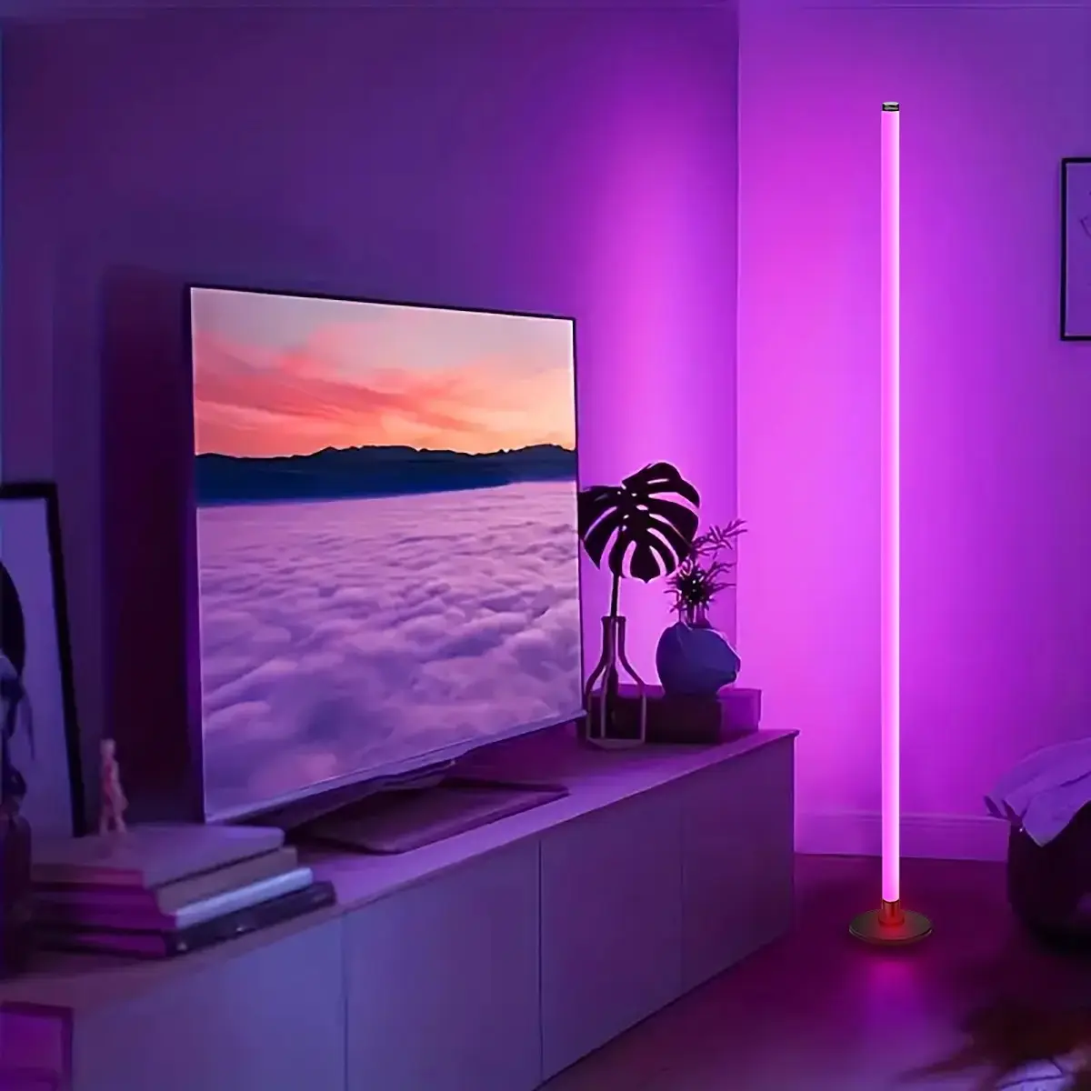 RGBIC Corner Floor Lamp, USB Powered LED Floor Lamp with Remote Control, Color Changing LED Lamp for Living Room & Bedroom, Ambient Led Lighting, Home Lighting