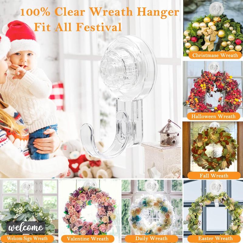 Clear Front Door Wreath Hook, 2 Counts/4 Count Detachable Suction Cup Wreath Hanger, Home Decor for Window Glass Door, Detachable Hooks j  hooks gifts  more large multi-purpose storage memorial portrait gifts cama en 4 block foto hat holder funny desk
