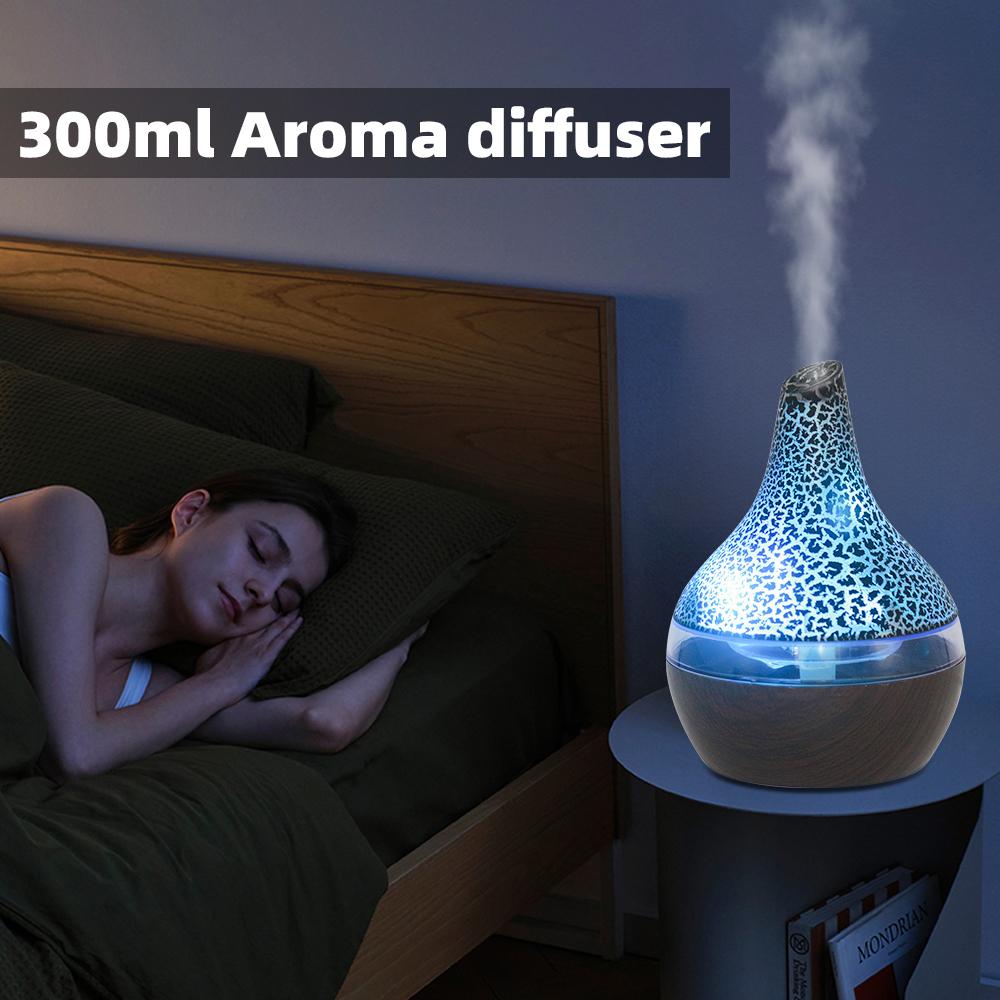 Portable 300ML USB Essential Oil Diffuser with 7 LED Colors Quiet Operation Auto Shut-Off for Desk Travel Aromatherapy Fragrance Humidifier