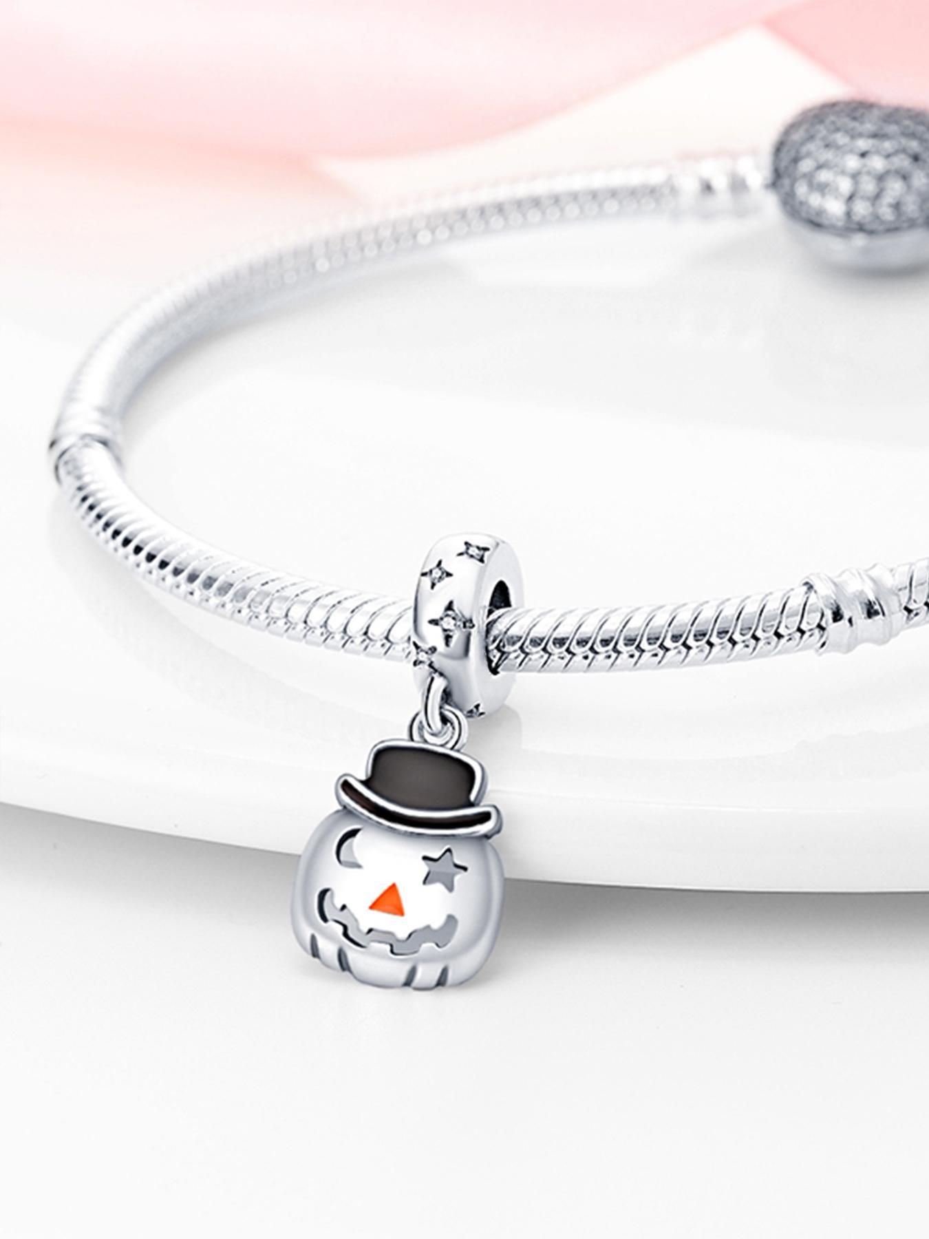 Pumpkin Design Pendant, 925 Sterling Silver Hollow Out Pumpkin Charm for Women & Girls, Fashion Accessories for DIY Bracelet & Necklace As Halloween Gift