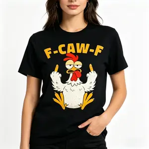 F-CAW-F Funny Rude Chicken Meme T-Shirt, 100% Premium Cotton Graphic Tee, Oversized Streetwear, Custom Printed Top for Men Women, Viral Trend Shirt