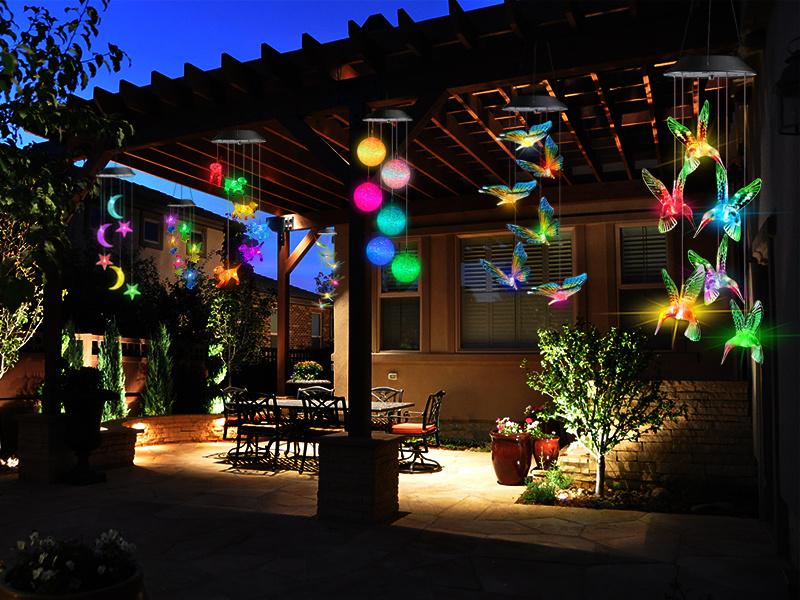Solar-powered outdoor LED color-changing spherical wind chime light, 6-LED waterproof decorative hanging lamp, a perfect gift for women and children, suitable for porches, patios, windows, and balconies.