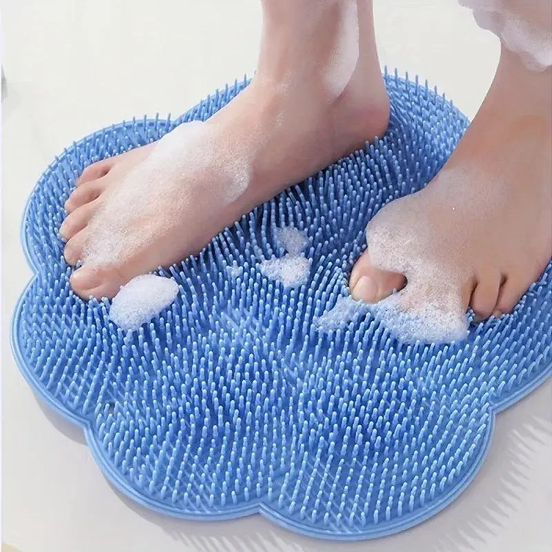 1 Pack Silicone Shower Foot Scrubber Mat, Multi-function Back & Foot Massager Pad Non-slip Bathroom Shower Accessory