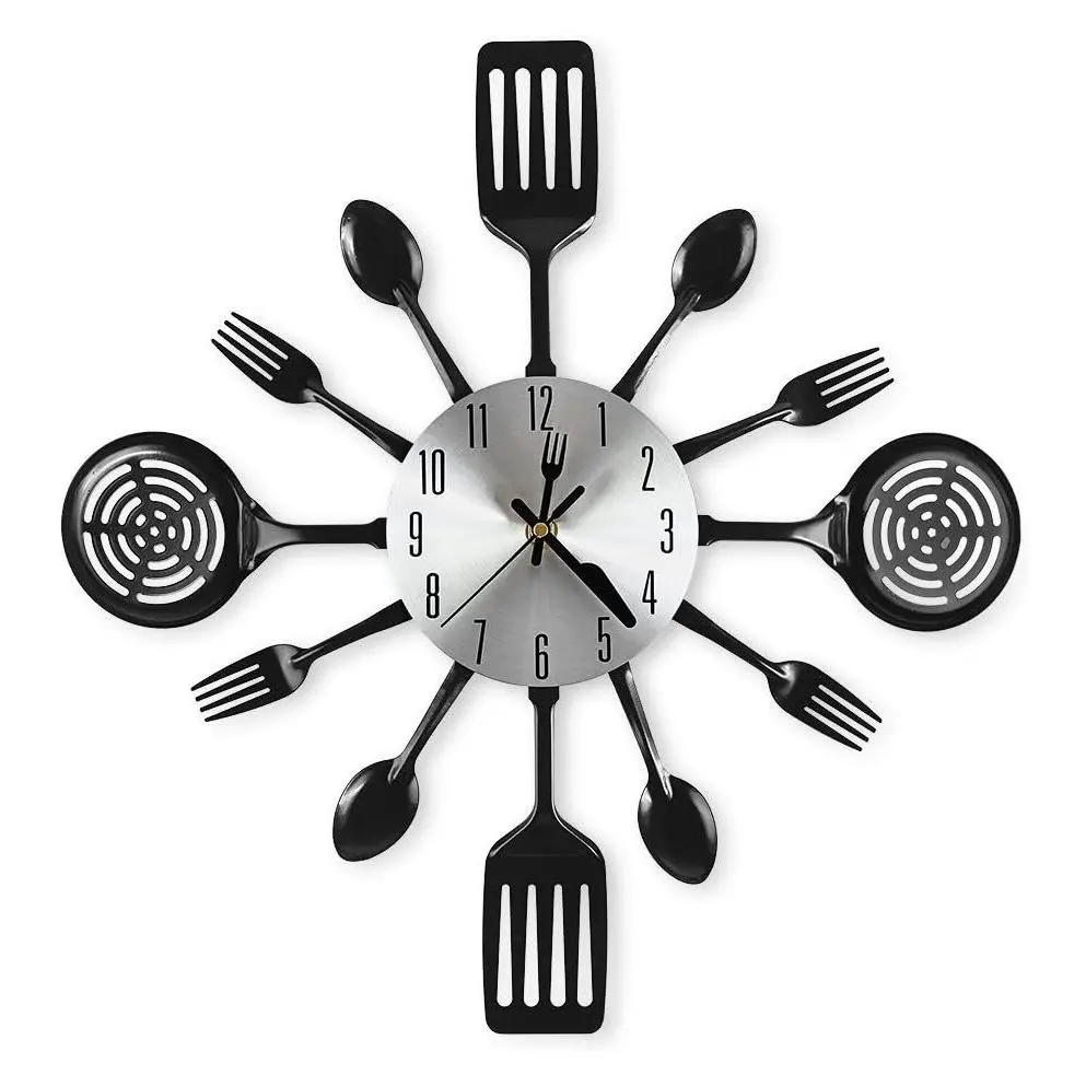 16 Inch Cutlery Kitchen Wall Clock - Silent Non-Ticking Battery Operated, Fork & Spoon Design for Home Dining Room Decor, Gift for Mom, Wife, Cooking LoversGift