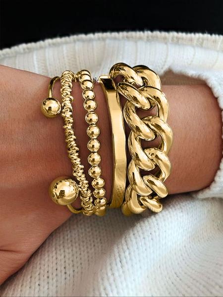 5-Piece Fashion Chain Style Open Cuff Bracelet Set for Women, Ideal for Holiday Gifts, Perfect for Dates and Parties