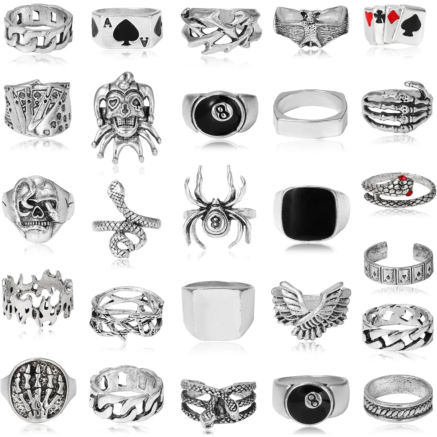 26 count   Punk Rings Set for Men Cool Gothic Chunky Rings Statement Snake Wing Signet Ring Set