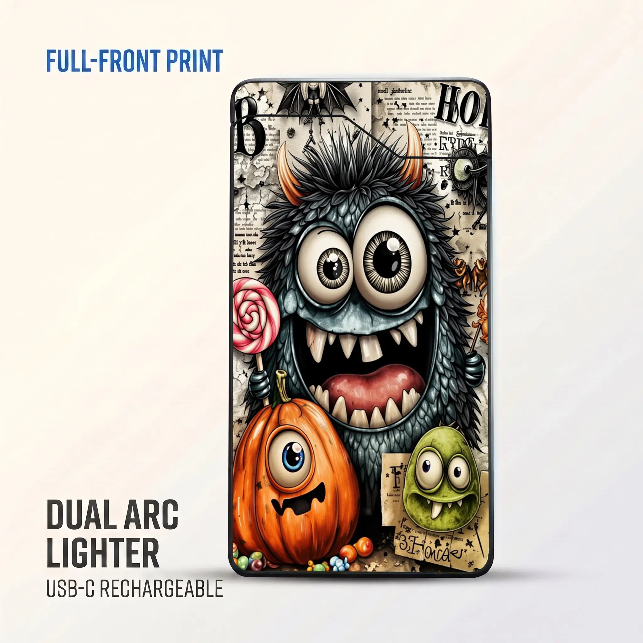 1pc Windproof Flameless Dual Arc Electric Lighter, Cute Halloween Monster Trio Pumpkin Gothic Rose Art, Type-C Rechargeable Plasma Arc Lighter, Metal Casing, Battery Level Display, Flip-Top Ignition, Gift Box, Spooky Fall Gift for Men and Women,P,o,,taper