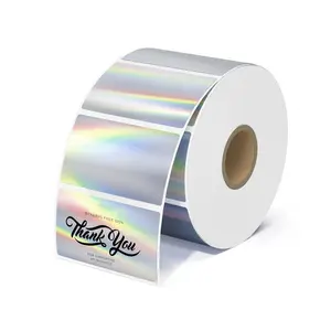 500 Sheets/1 Roll Holographic Thermal Sticker Labels, Silver Color Self-Adhesive Stickers, Glitter Labels for DIY Logo, Qr Code, Name Tag