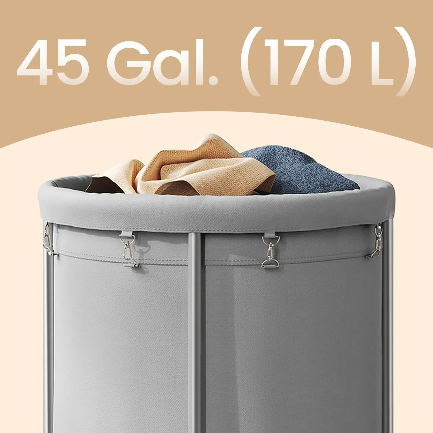 44.9 Gallon 170 L Laundry Basket With Wheels Heavy Duty Steel Frame Rolling Cart Removable Bag 2 Locking Wheels Large Hamper, Laundry Baskets
