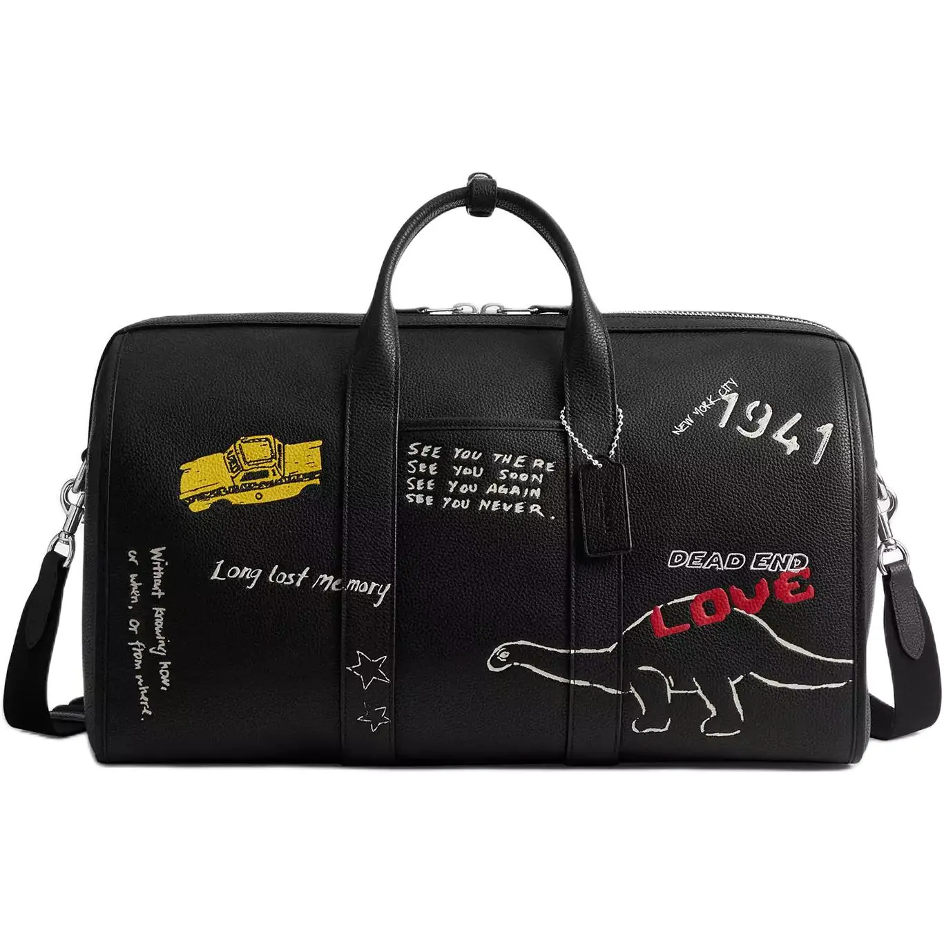 COACH Gotham Sketch Print Detachable Strap Leather Travel Bag for Men, Black