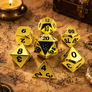 Metal Golden Polyhedral Game Dice Set, Golden RPG Game Dice 7pcs Set of d4 d6 d8 d10 d12 d20 d%