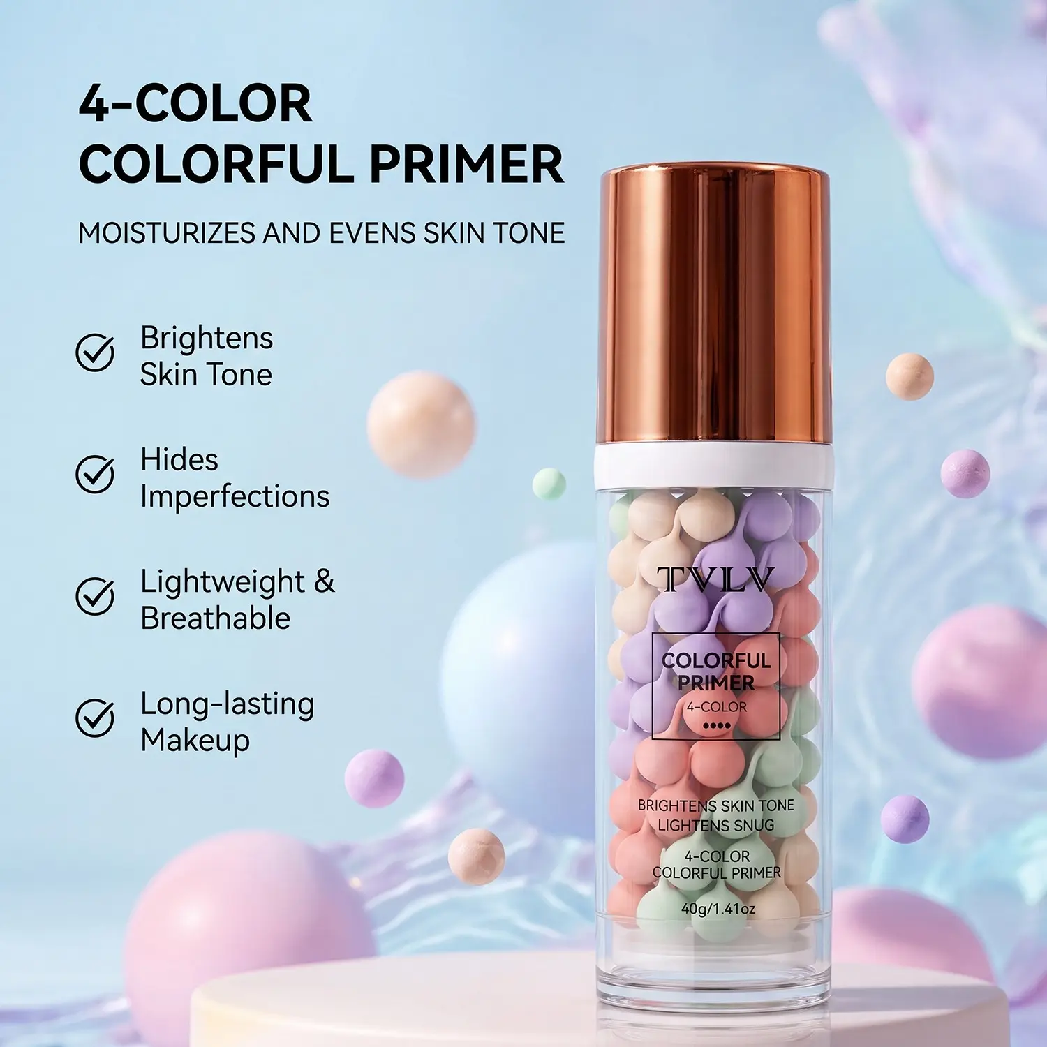 4-Color Capsule Primer, Evens Out Skin Tone, Lightweight & Breathable, Hydrating Long-Lasting Makeup Base Cream, Ideal for Daily Makeup, Moisturizing Primer