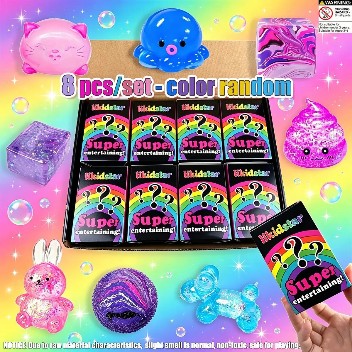 8pcs Blind Box Set, Stress Relief Toy Kit, Sensory Playset, Creative Slow Return Clips, Party Gift, Soft Squeeze Toys, Office Decor