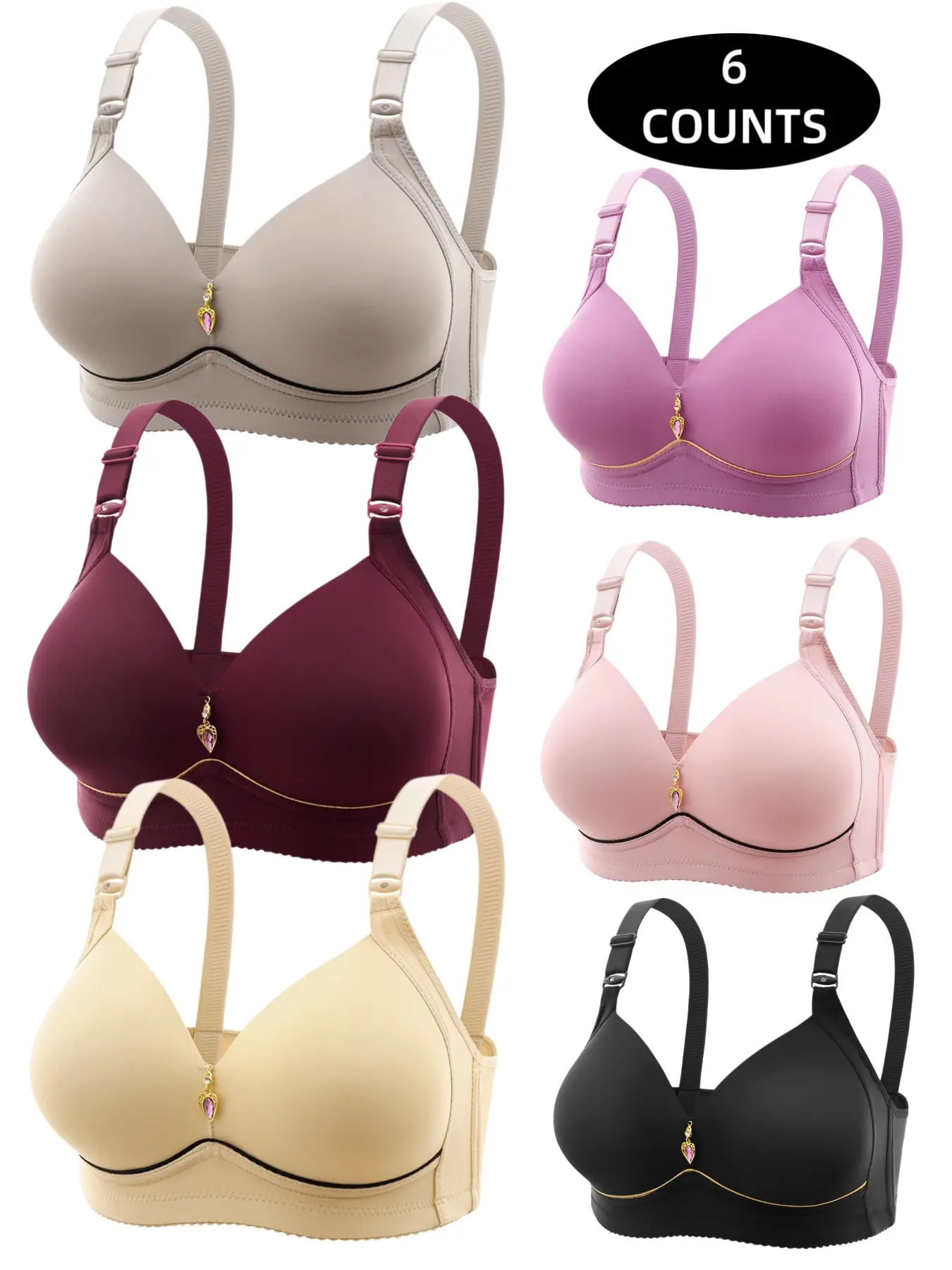 Women's Contrast Binding Push Up Bra, Soft Comfortable Breathable Wireless Bra, Women's Lingerie for All Seasons, Casual