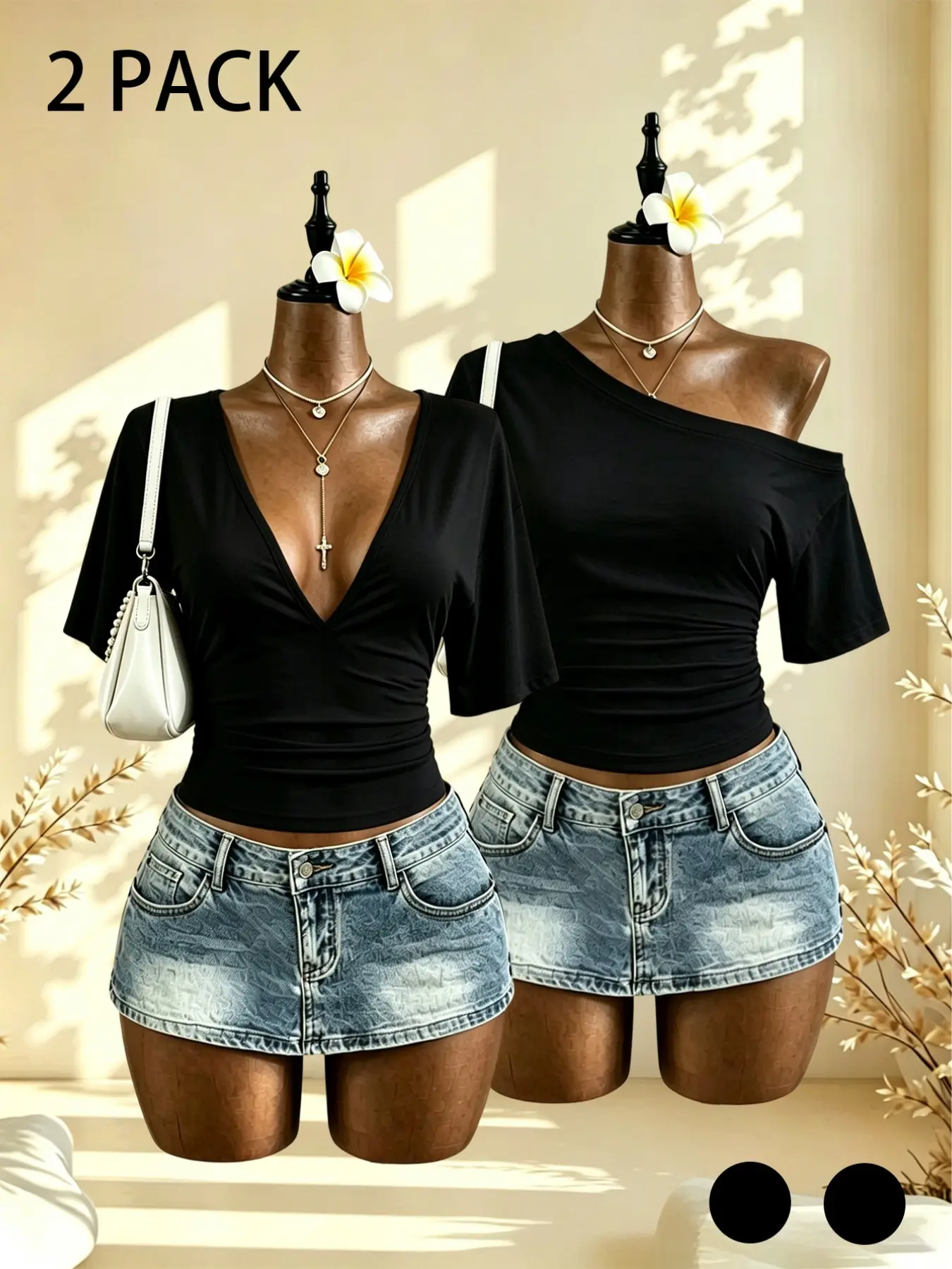 2 Pack Women Ruched Waist Crop T Shirts Fashion Trendy Summer Short Sleeve Tops, Figure Flattering Everyday Casual Tees for Adult Ladies Daily Travel Wear