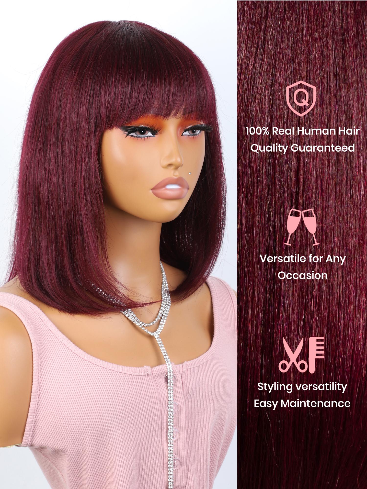 Straight Human Hair Wig with Bangs 180% Density Glueless Machine Made $_57.JPG?set_id=880000500F main image 3