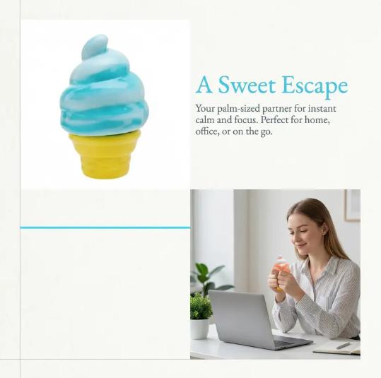 Needoh Cute Ice Cream Squishy Fidget Toy – Slow Rising Sensory Stress Relief Dough Ball, Creative Easter Basket Stuffer, Fun Gift for Kids & Adults