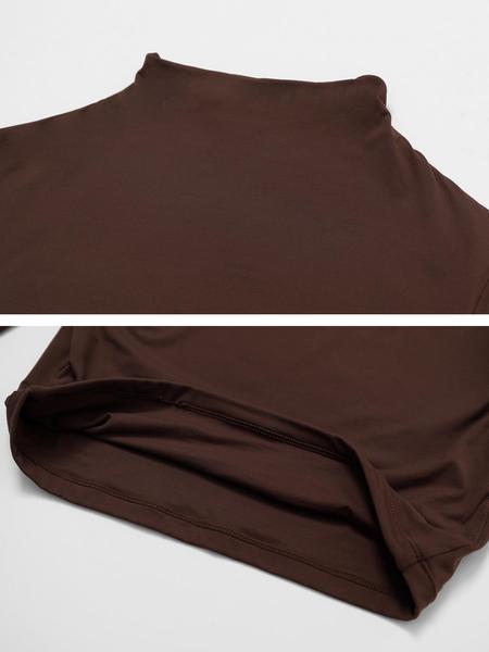 Women's Solid Mock Neck Sports Tee, Quick Drying Breathable Long Sleeve T-shirt for Yoga and Gym Wear, Ladies Casual Workout Tops for Fall & Winter