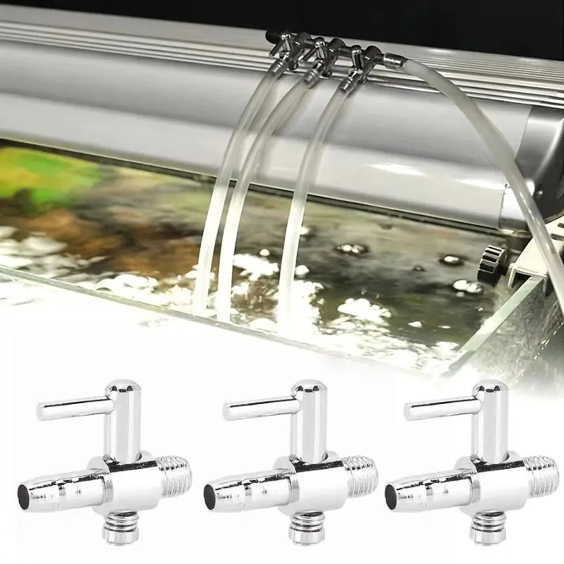 3 Stainless Steel Aquarium Airflow Control Valves, Bidirectional Lever Manual Adjustment, Leak-Proof Design, Fish Tank and Pond Accessories