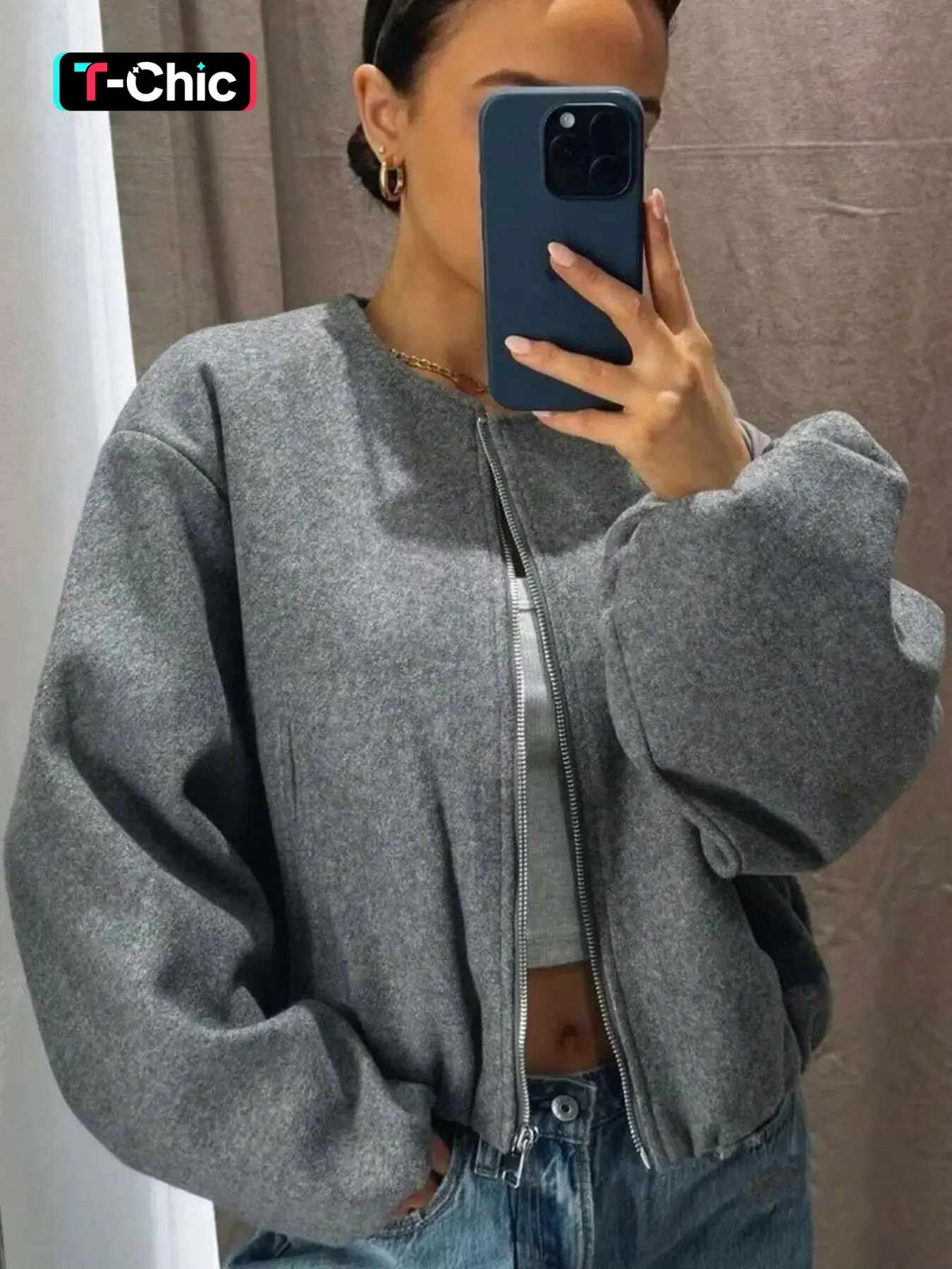 Women's Casual Solid Pilot Jacket, Short Style Varsity Flight Coat, Autumn Winter Outerwear, Ladies Fashionable Daily Wear