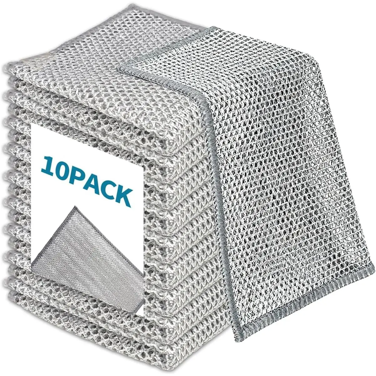 10PCS Non-Scratch Wire Mesh Dishcloths - Diamond-Weave Silver Reusable Rags for Fishing Gear, Kitchen Cookware, Glass Stovetops
