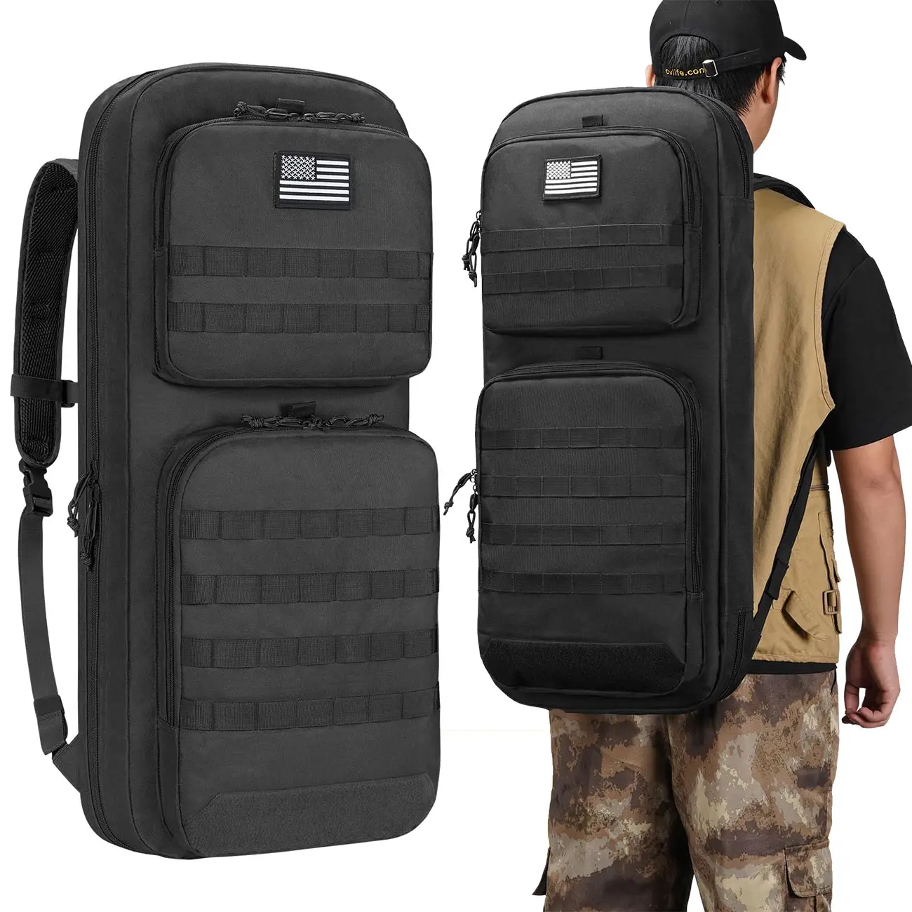 30 Inches Soft Double Rifle Case Backpack, Heavy Duty 600D Waterproof Tactical Gun Bag, Covert Bug Out Bag With Lockable Zipper, Portable Protective Gear Backpack for Hunting, Shooting & Outdoor Storage