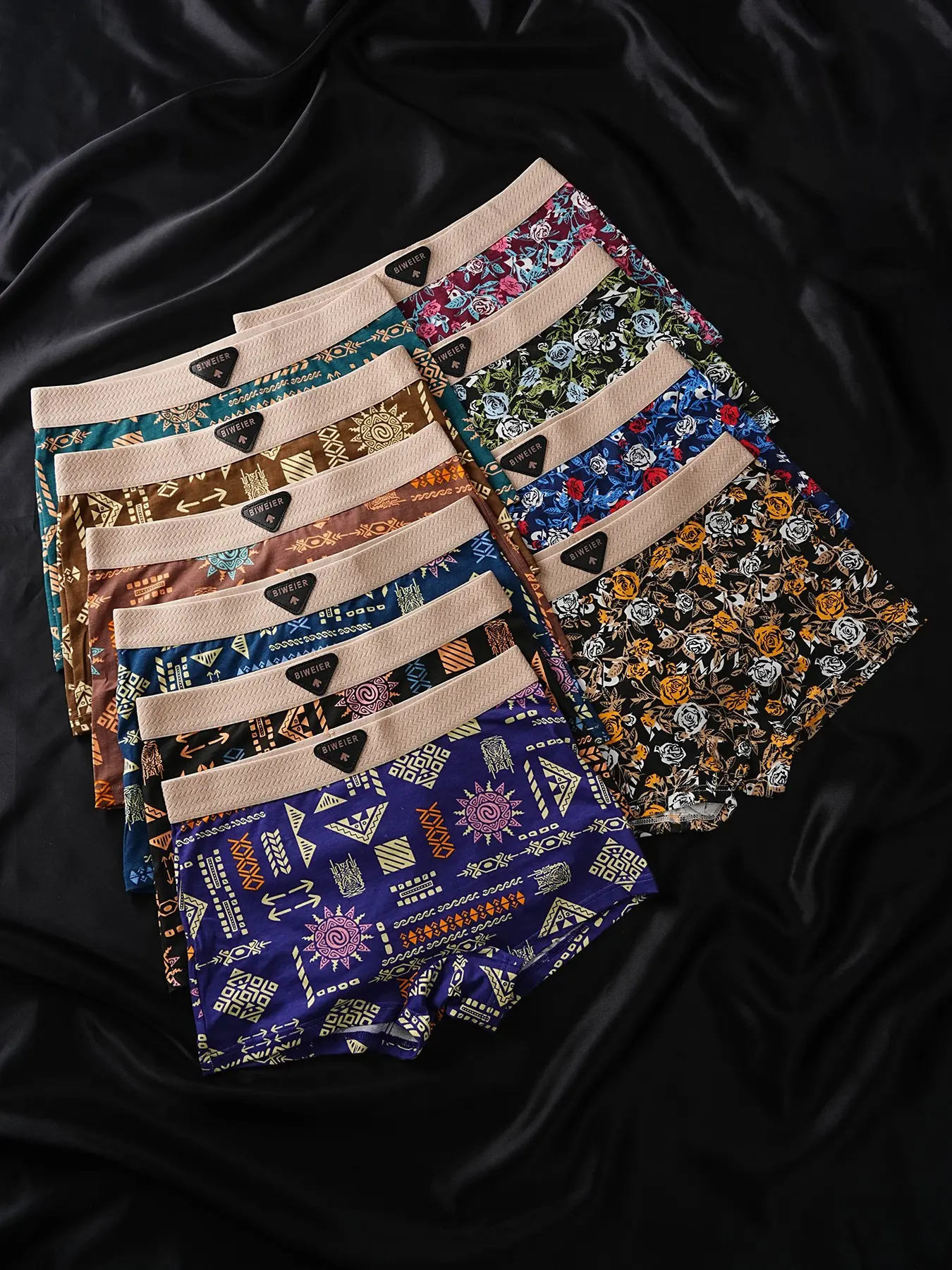10 Pcs Biweier Women's Cotton Printed Boyshorts, Panties, Comfy Cotton Knickers, Soft Comfortable Ethnic Style, Elastic Non-Rolled Edges, Ideal for Casual Wear and Home Use, Casual Everyday Panties