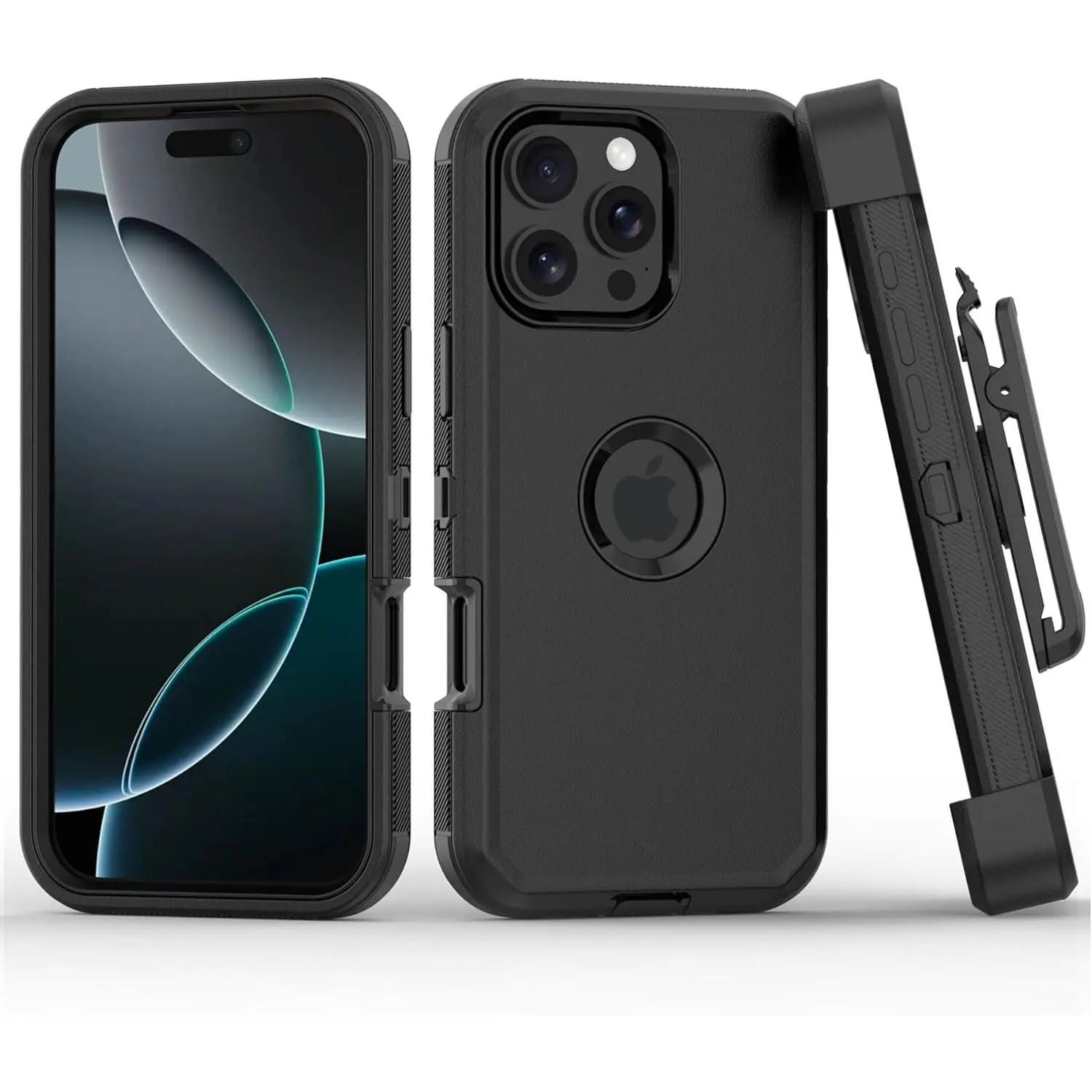 Heavy-Duty Rugged Shockproof Case for iPhone 16 Pro Max 6.9in Smartphone, Mobile Phone Accessories with Belt Clip Holster, Kickstand & Full Coverage Screen Protector (Black)