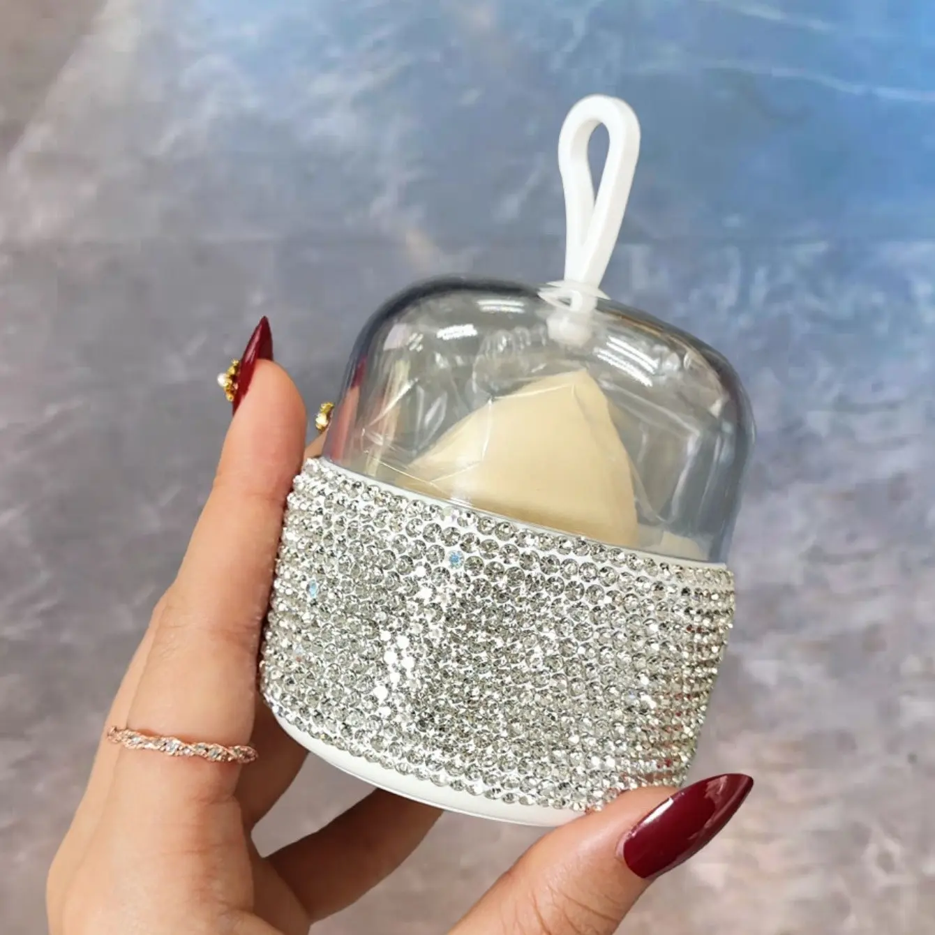 Beauty Egg Cosmetic Storage Box 1 High Beauty Sparkling Artificial Diamond Makeup Powder Puff Storage Box Travel Portable Makeup Egg Makeup Tool Storage Box Makeup Holder