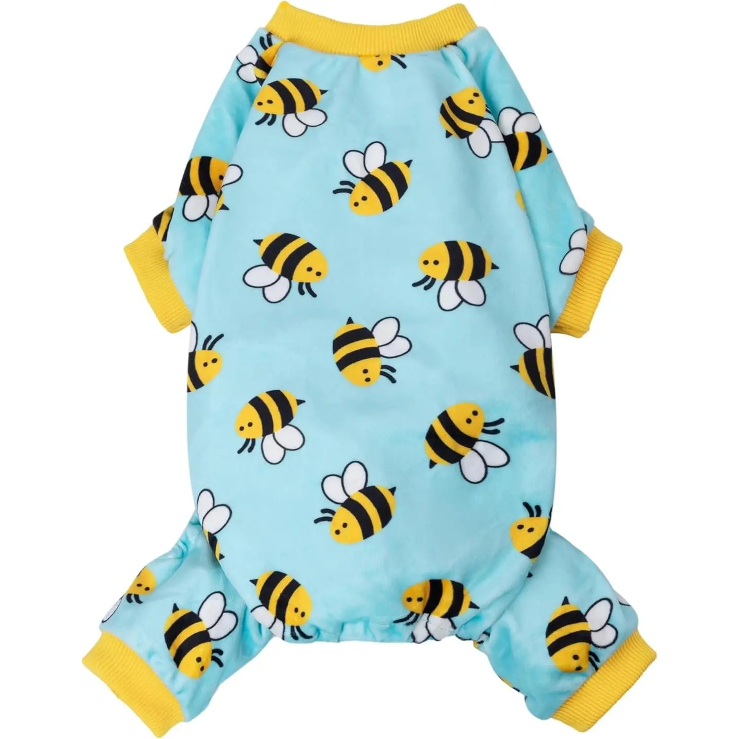 Funny Bee Fleece Dog Pajamas, Warm Winter Dog Clothes for Small Dogs Boy Girl, Cozy Pet Onesie with Feet, Light Blue, XS