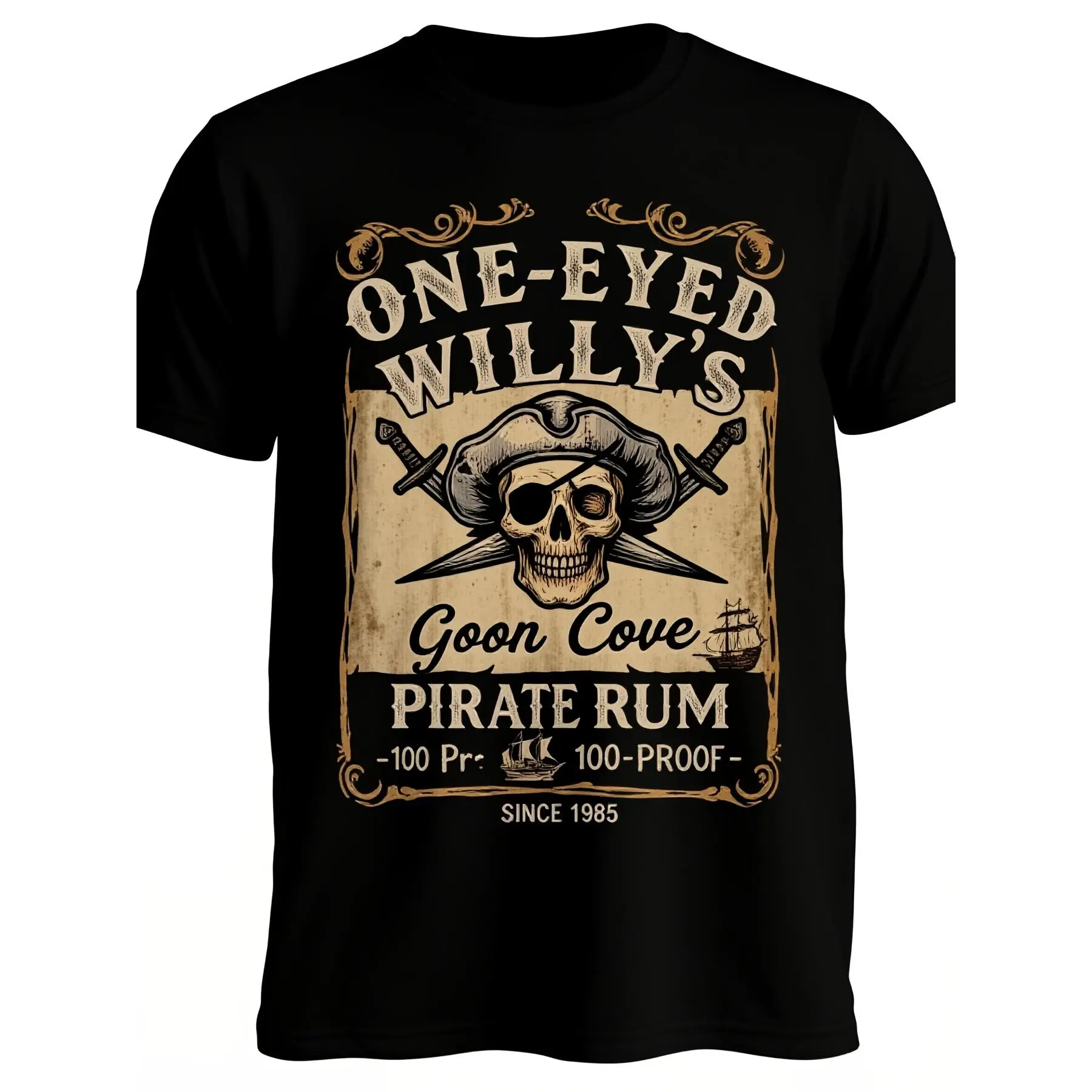 Men'S Vintage Pirate TShirt with OneEyed Willy Skull Rum Design Distressed Retro Crew Neck Short Sleeve Tee Suitable for Clothing Themed Parties Casual Wear for Rum Lovers Machine Washable 1pure Breathable sweat-wicking and soft suitable for daily c