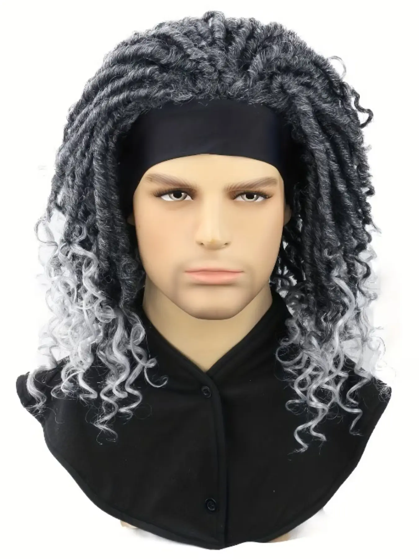 16 Inch Braided Wigs for Men, Ombre, Headband Style Wig, Curly Hair Wig, Synthetic Faux Locs, Kinky Synthetic Hair, Curly End, Curled Synthetic Wig, T/