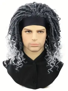 16 Inch Braided Wigs for Men, Ombre, Headband Wig, Curly Hair Wig, Synthetic Faux Locs, Curly End, T/