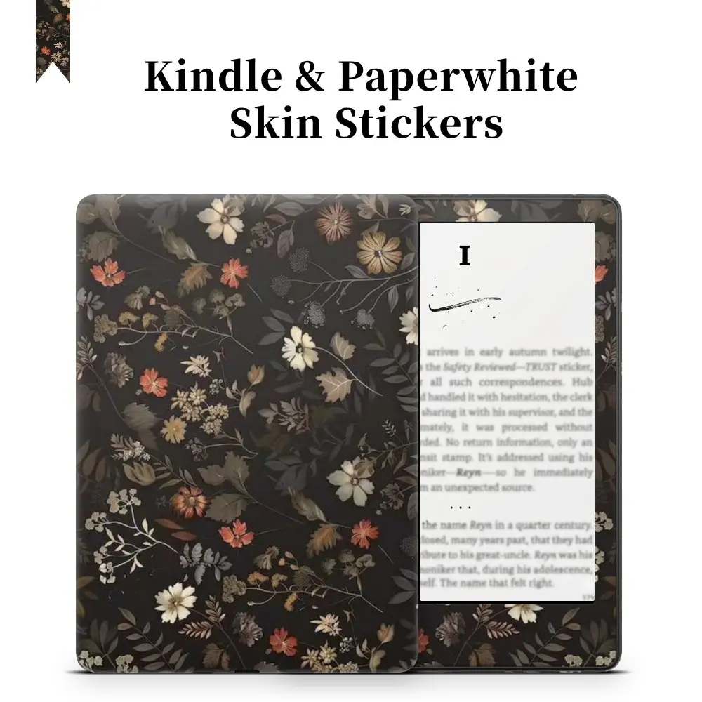 Dark Moody Vintage Floral Vinyl Skin Sticker Compatible with Kindle Paperwhite 12/11/10, Kindle 11 (6"), Aesthetic Decal Wrap Full Cover (Sticker Only), Floral Stickers, Gift for Book Lovers