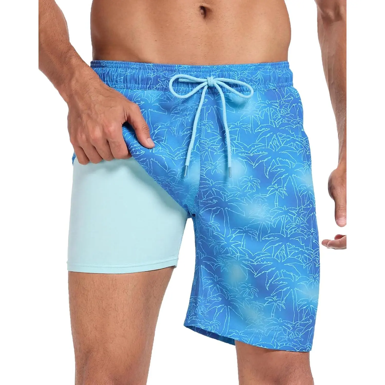 Mens Swim Trunks 7 Inch Quick-Dry Bathing Suit Men 2 in 1 Swimsuit Beach Shorts with Compression Liner Pockets