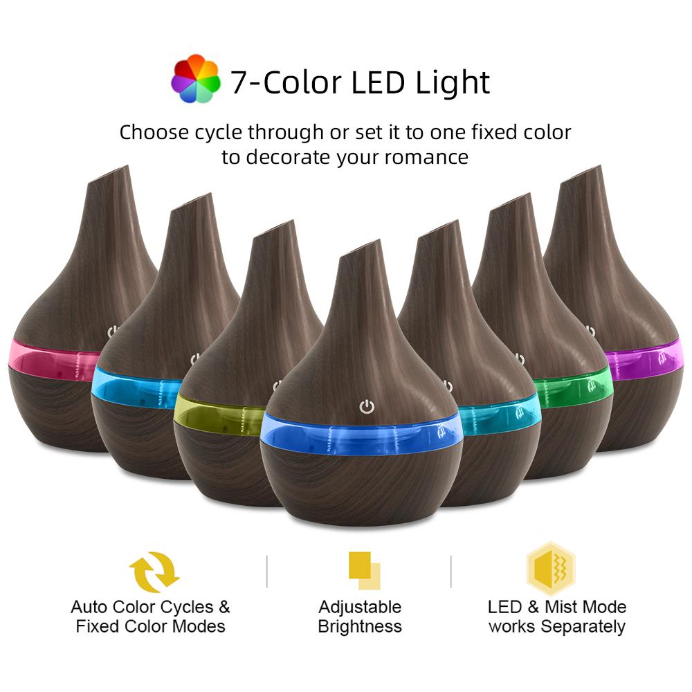 300ml Aromatherapy Essential Oil Diffuser Humidifier Ultra Quiet, USB Operated with 7 Color Changing LED Night Light Lamp, Auto Shut Off for Home Office Bedroom Yoga Meditation Room Gift