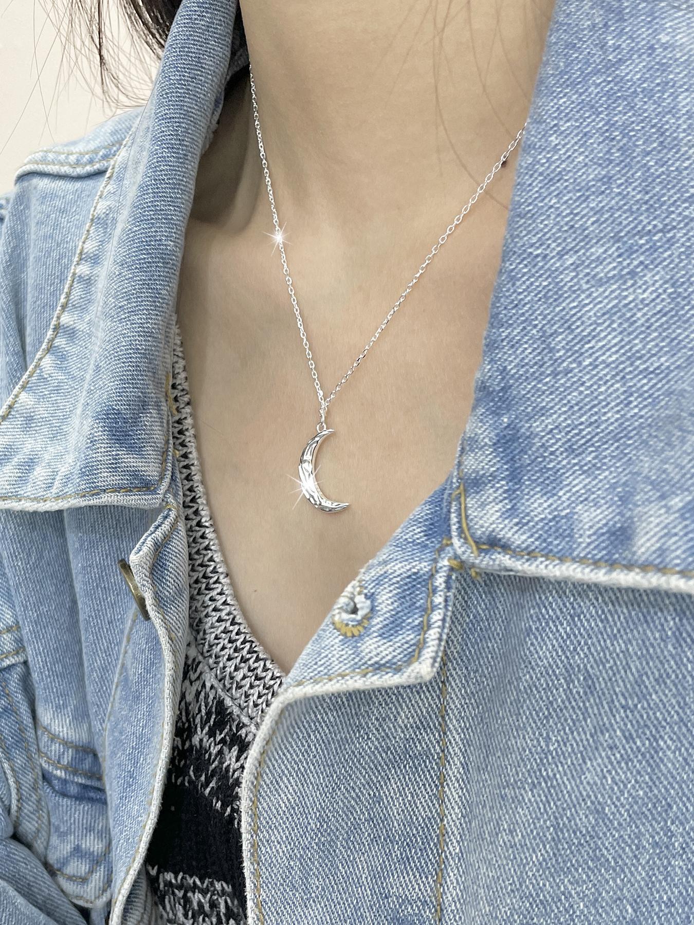 925 Sterling Silver Crescent Moon Design Celestial Pendant Necklace for Women & Girls, Fashion Jewelry for Party, Daily Decor, Trendy All-match & Exquisite Jewelry for Birthday Gift