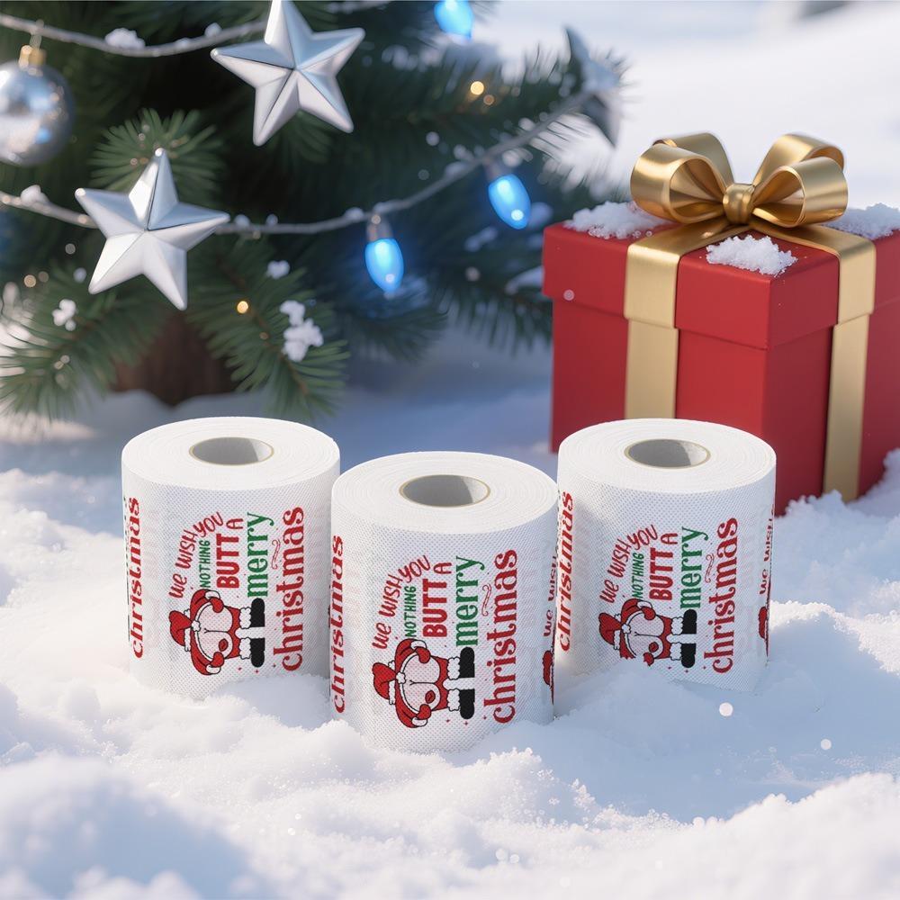 Christmas Toilet Paper Happy 2026 New Year Tissue Roll 2 Layers Xmas Supplies for Home Bathroom Decoration Disposable Napkins