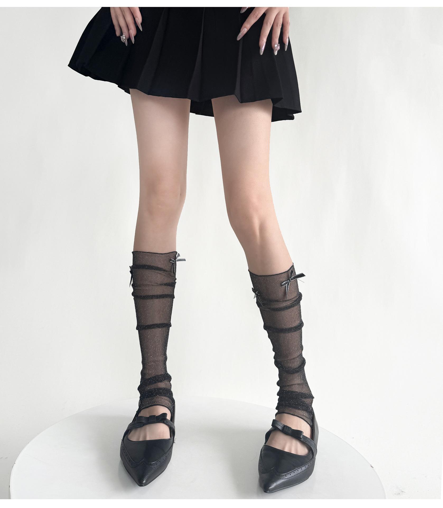 2025 Summer Sun Protection Gauze Leg Warmers Solid Gothic Harajuku Women Japanese Sweet Bow Calf Socks Boots Cover Aesthetic